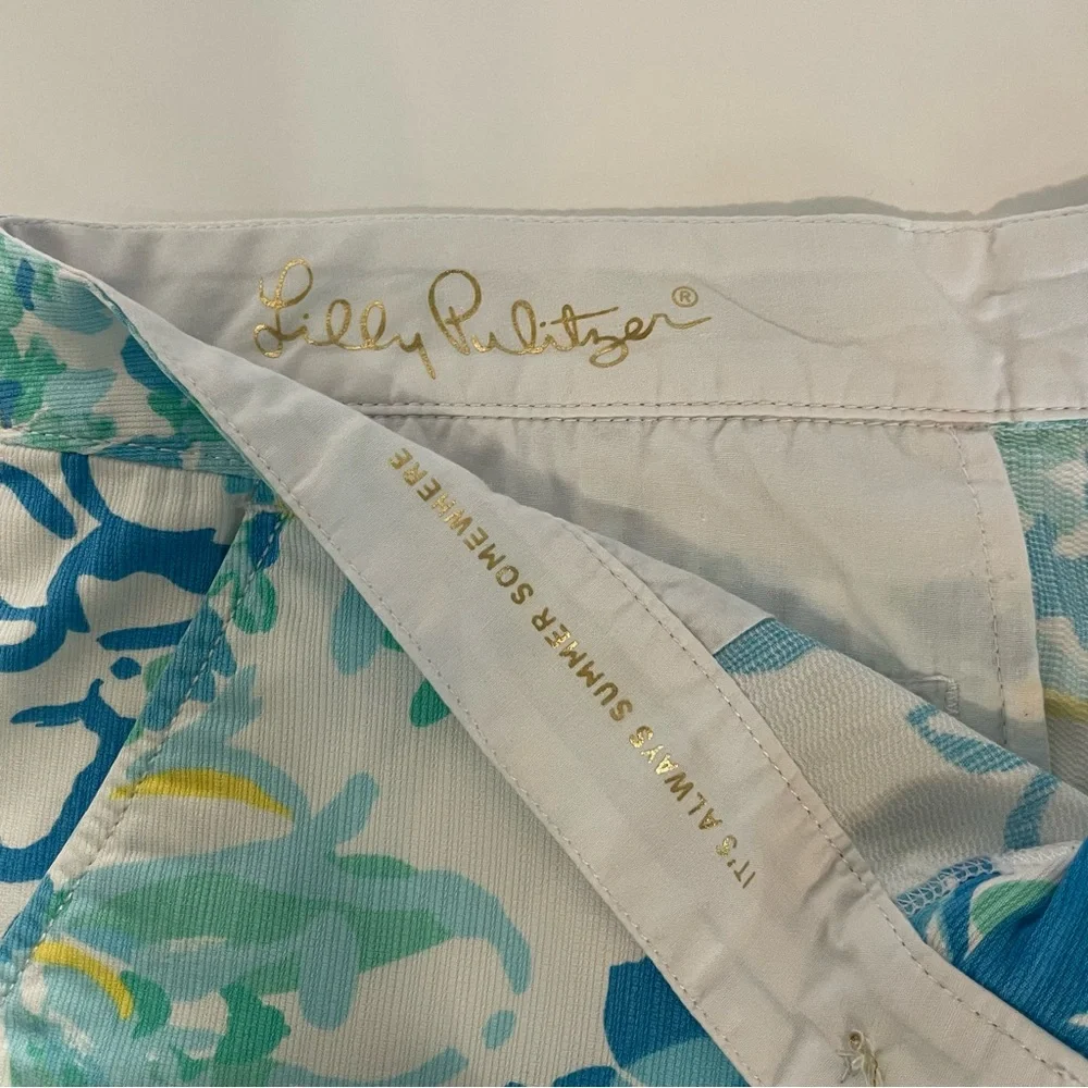 Lilly Pulitzer Buttercup Stretch Shorts Scalloped Hen Blue Floral Print Size 4 - Picture 4 of 9